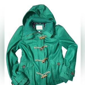 Y2K 90’s dELiA*s Toggle Buttons Green Hooded Peacoat Jacket Sz Small